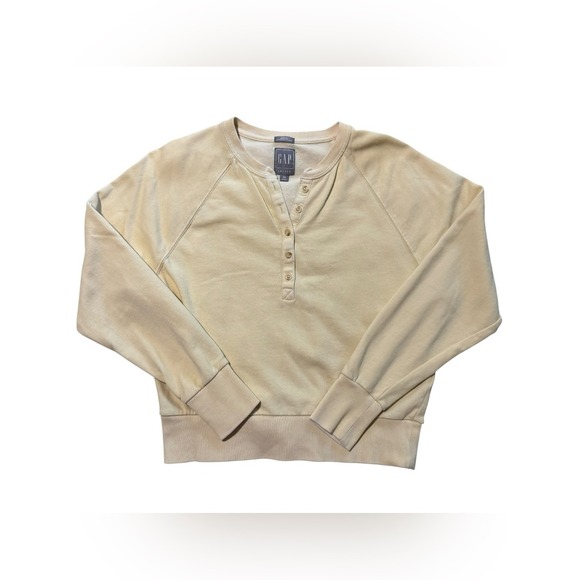 GAP Tops - Gap Vintage Soft Henley Sweatshirt Butter Cream Button Placket Raglan XS